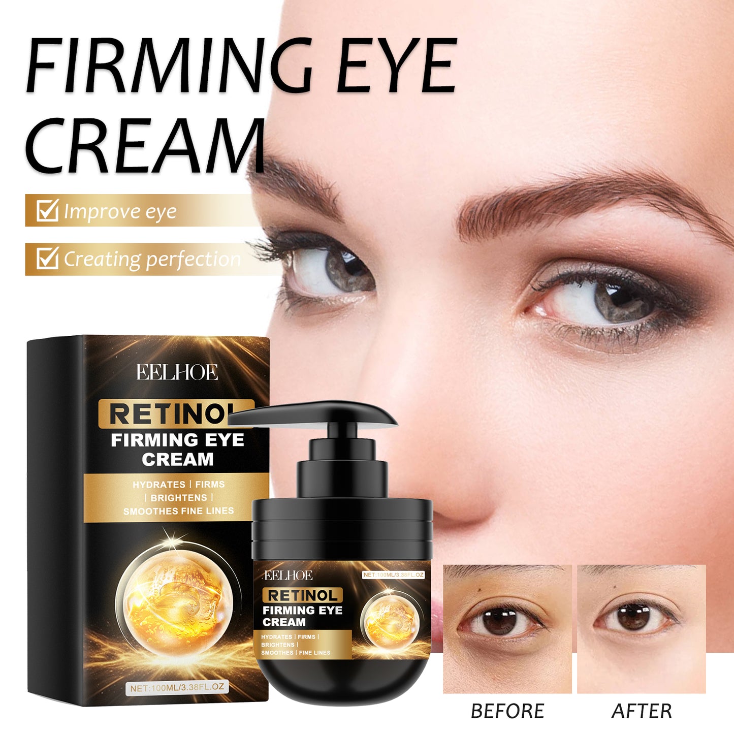 EELHOE Firming Eye Cream, Fade Fine Lines Crow's Feet Moisture Delicate Skin Around The Eyes Hydrating Anti-Wrinkle