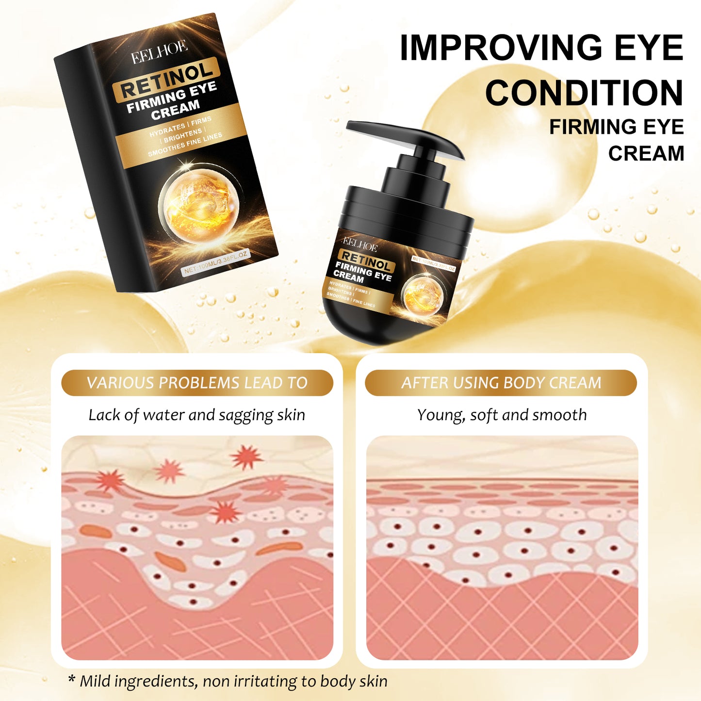 EELHOE Firming Eye Cream, Fade Fine Lines Crow's Feet Moisture Delicate Skin Around The Eyes Hydrating Anti-Wrinkle