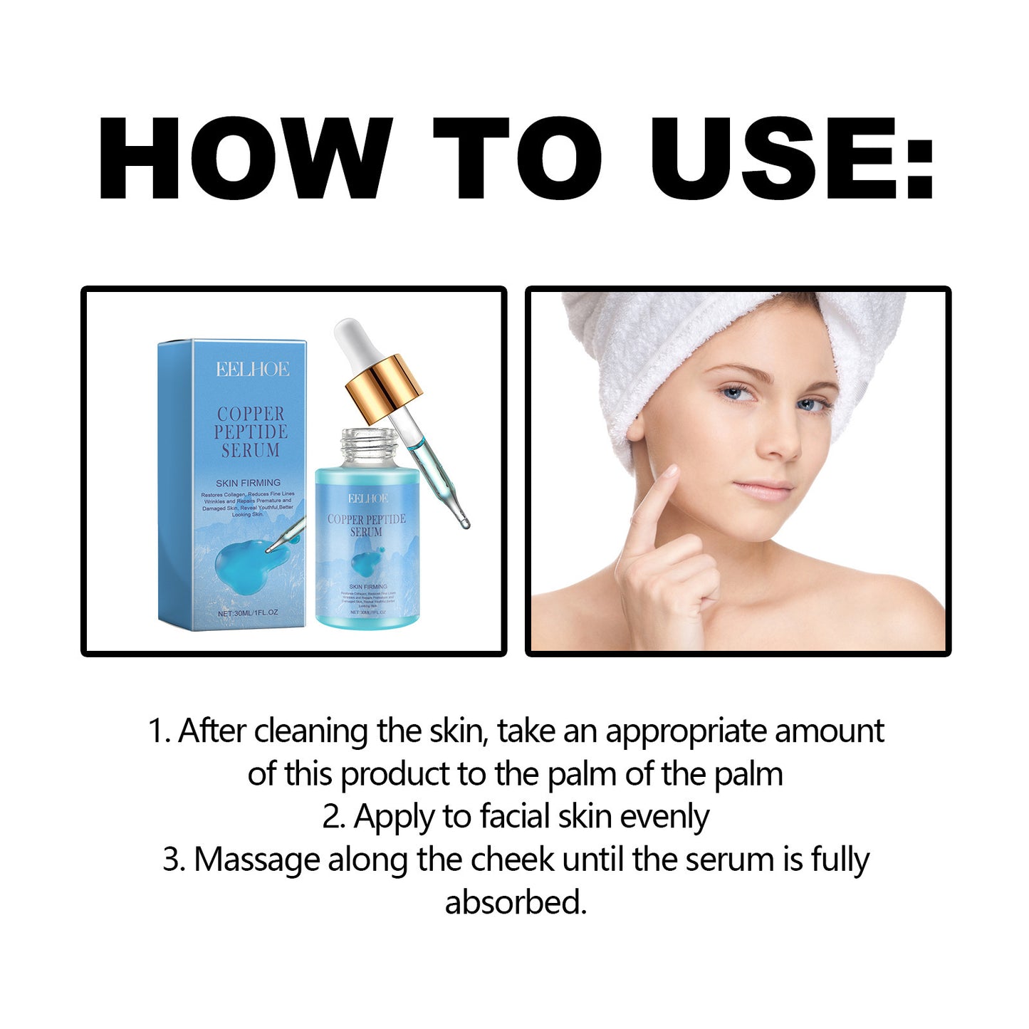 EELHOE Copper Peptide Serum, Fade Out Fine Lines Moisturize Skin Firming Bright Spots And Delicate Pores