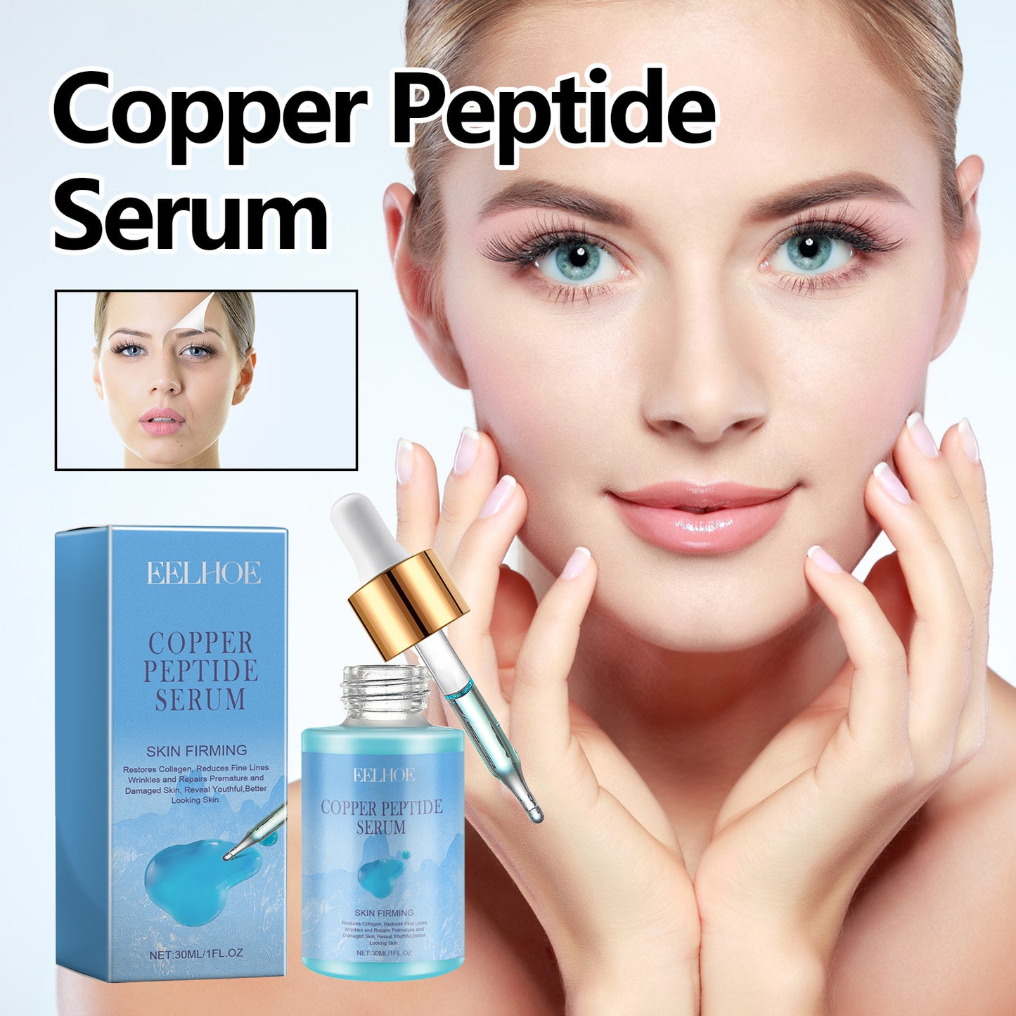 EELHOE Copper Peptide Serum, Fade Out Fine Lines Moisturize Skin Firming Bright Spots And Delicate Pores