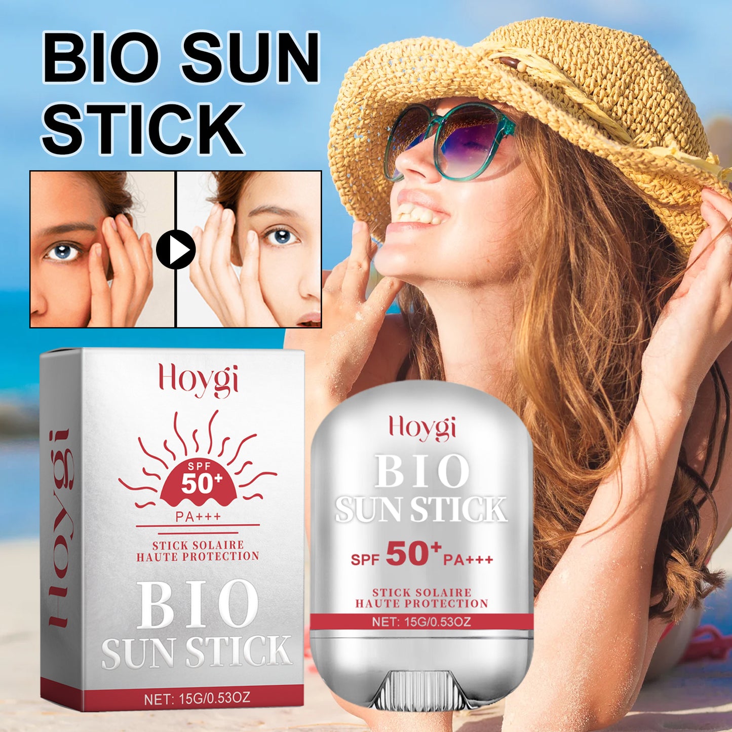 Hoygi Bio Sun Stick, Protect Stains And Wrinkles Outdoor UV Firming And Brightening Skin Moisturizing Light And Gentle